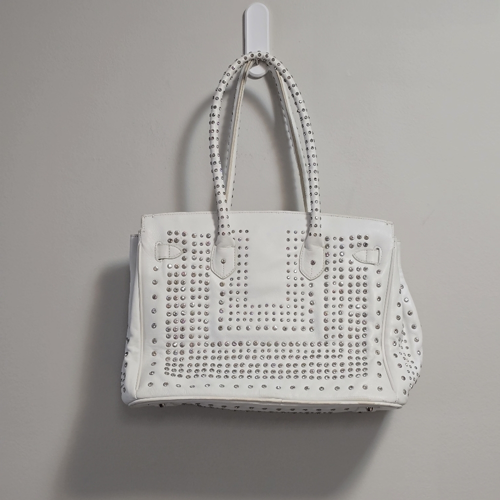 Vintage CNKW with Rhinstones Studded Leather White Handbag